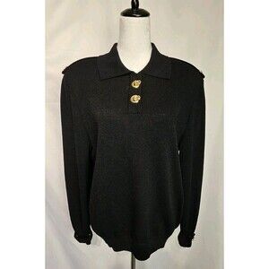 St. John By Marie Grey ~ Black Santana Knit Womens Sweater With Gold Buttons Med